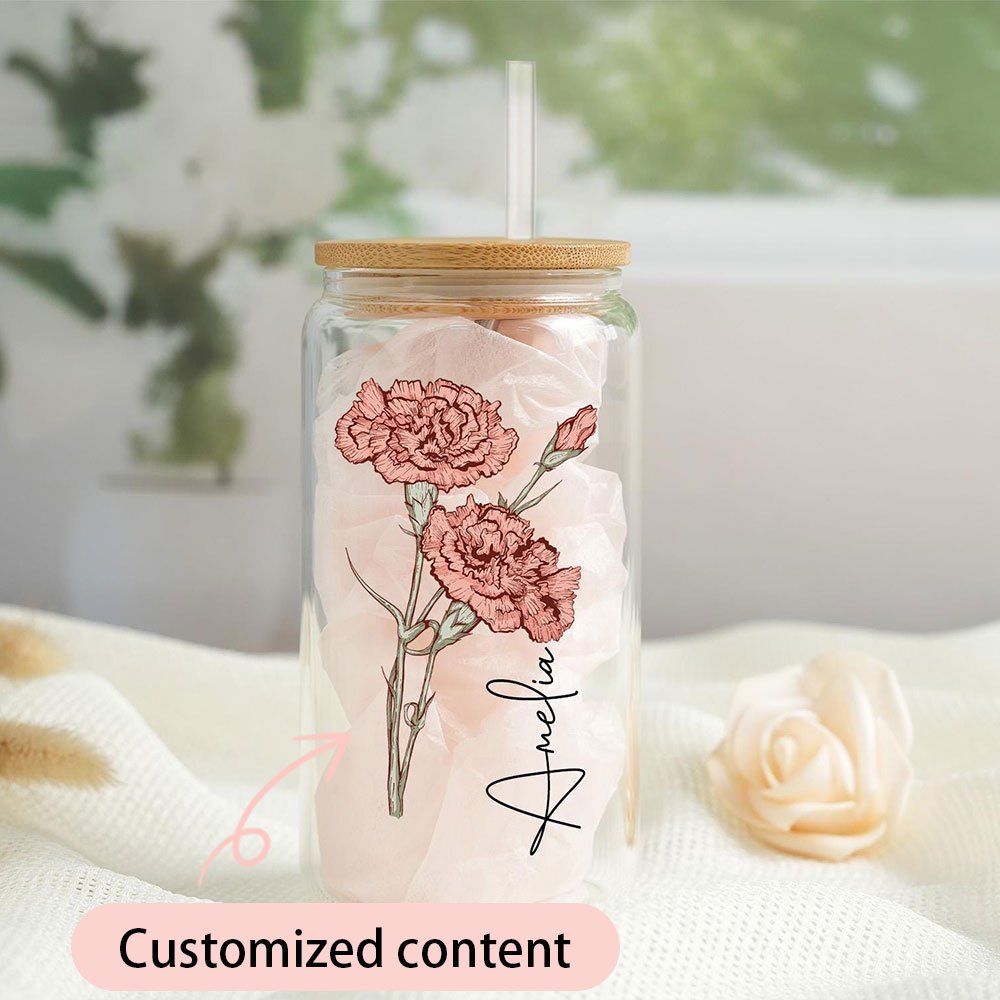 Coffee Equipment Names - Personalized Birth Flower Glass Can Cup