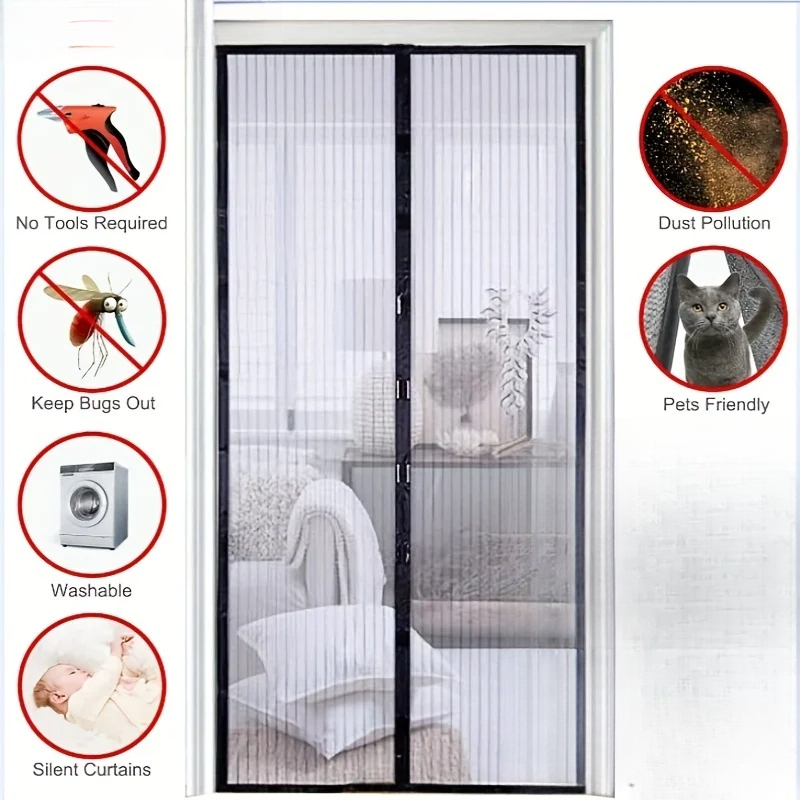 Puck Screen Mesh - Magnetic Self-Closing Mosquito Door Screen Net,