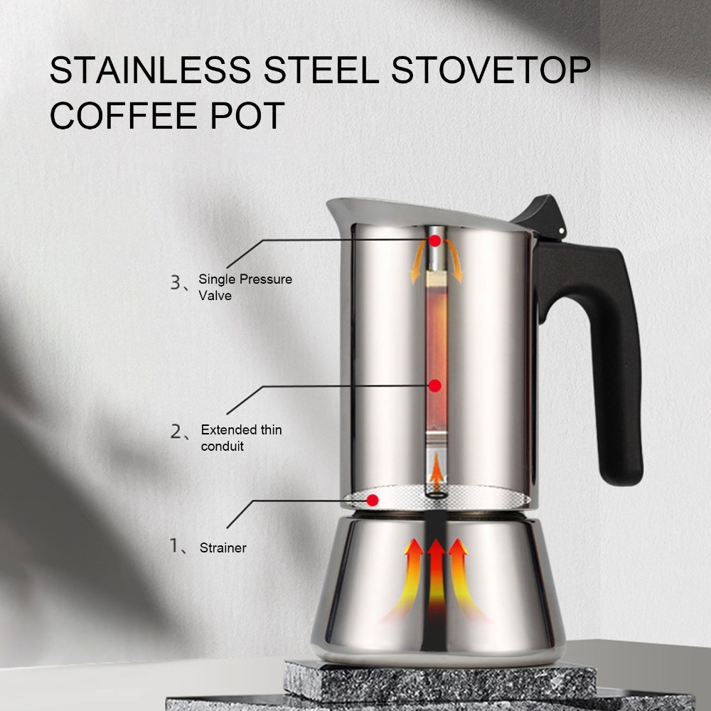 Quality Coffee Equipment - Stainless Steel Moka Pot Large Capacity
