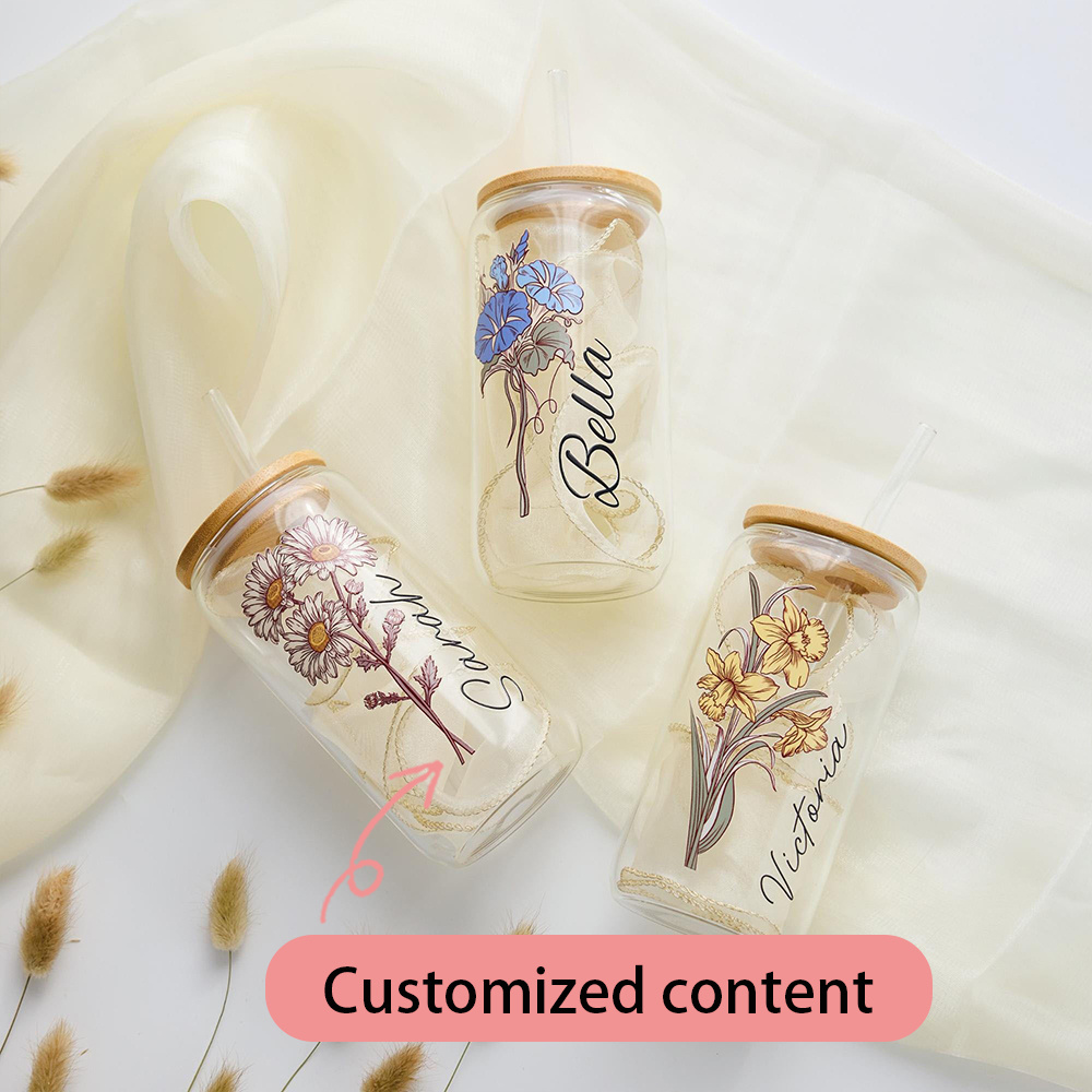 Custom Birth Flower Glass Can  - Coffee Equipment Names review and price