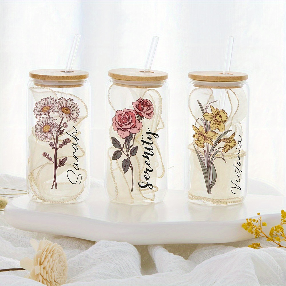 Custom Birth Flower Glass Can  - Coffee Equipment Names review and price