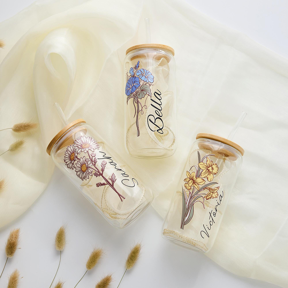 Custom Birth Flower Glass Can  - Coffee Equipment Names review and price
